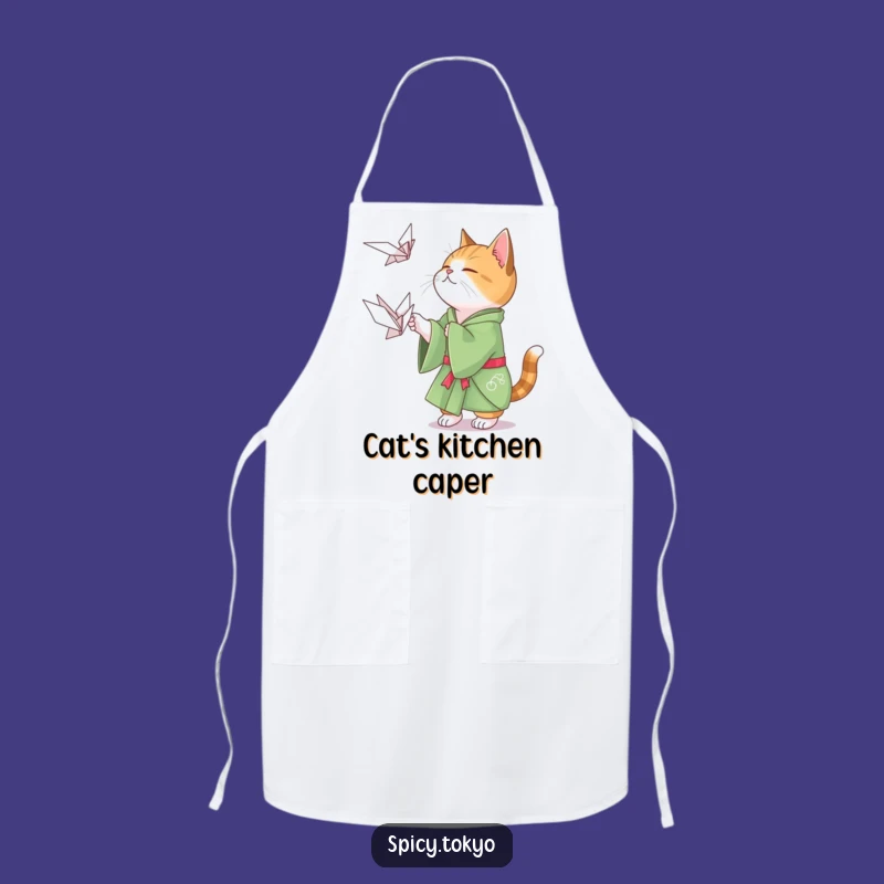 Funny Cat Origami Apron: Crane Hunter Cat Kimono Cooking Apron Funny Gift