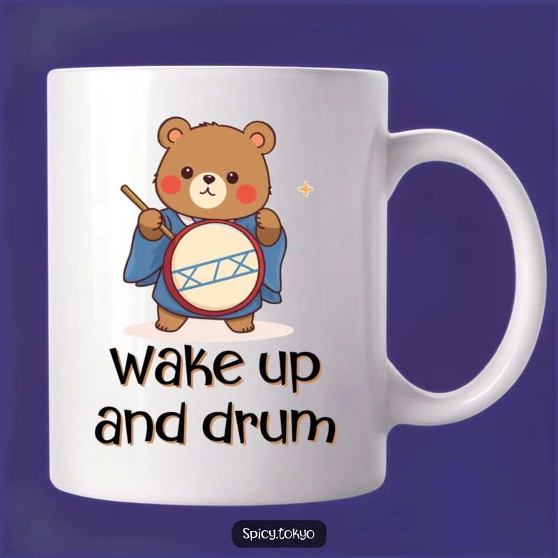 Funny Bear Taiko Drummer Mug: Cute Bear Kimono Music Fun Funny Gift