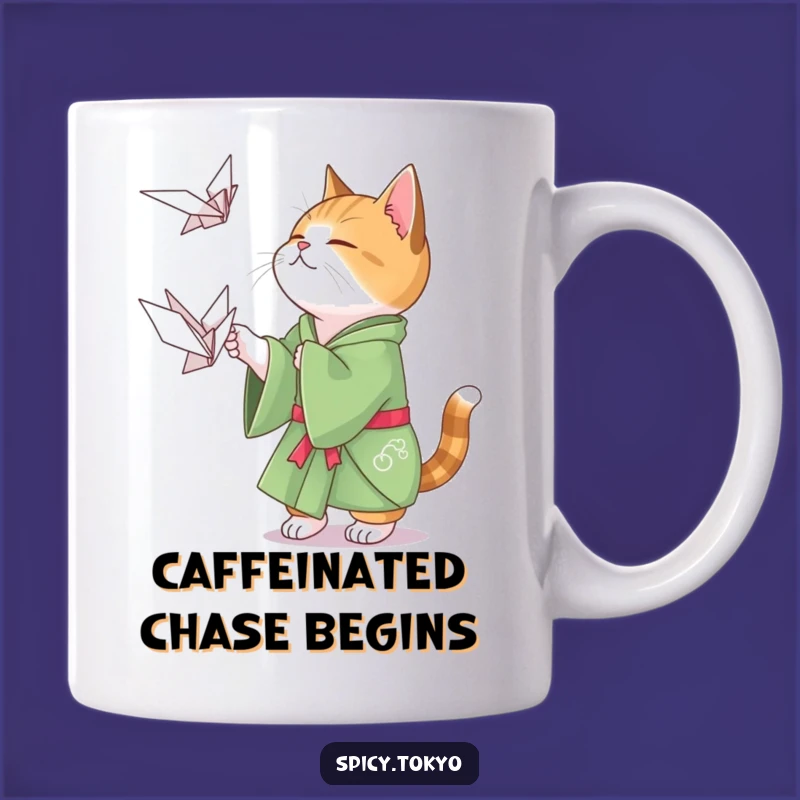 Funny Cat Origami Mug: Playful Cat Kimono Crane Hunter Funny Gift