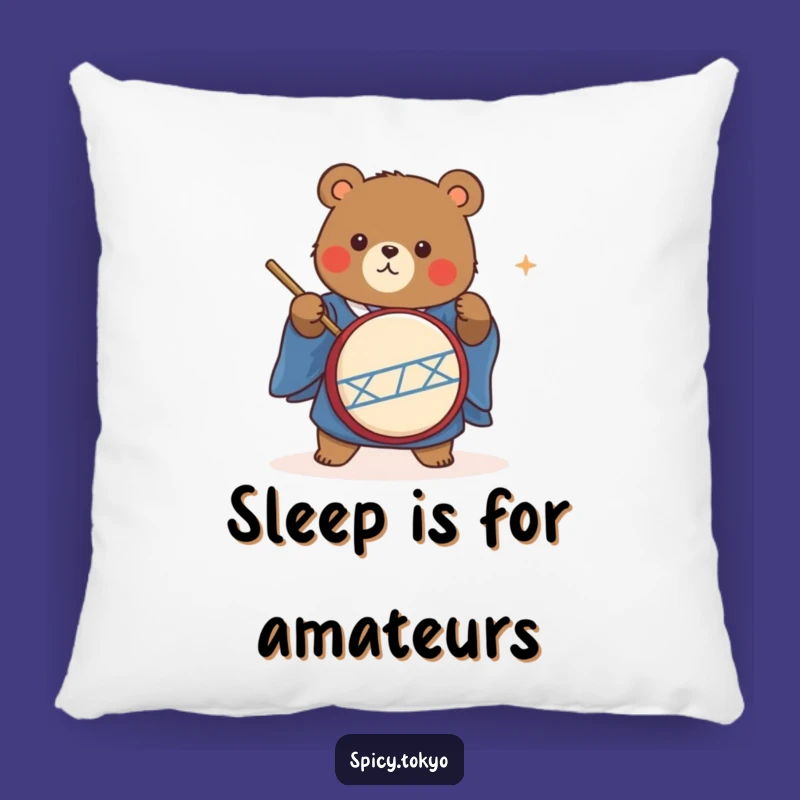 Funny Bear Taiko Drummer Pillow: Cozy Bear Kimono Cushion Funny Gift
