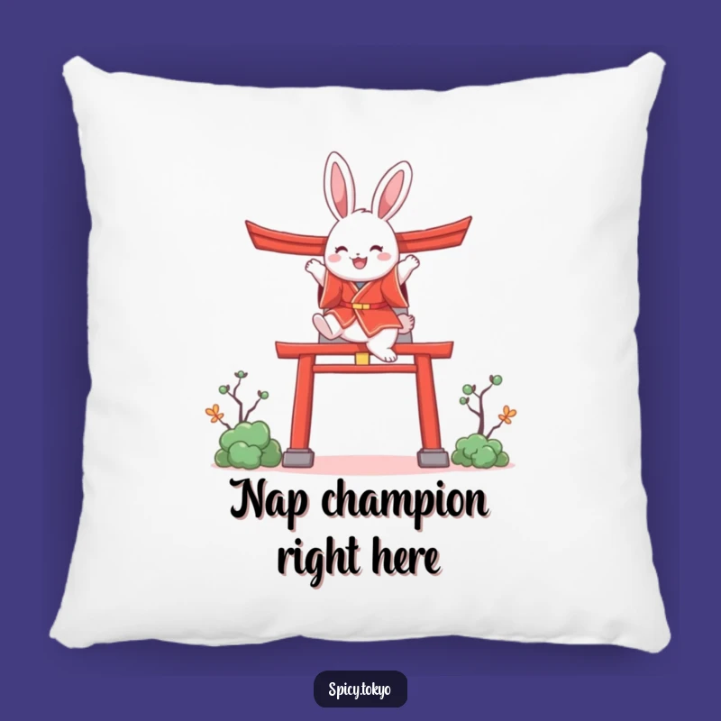 Funny Bunny Kimono Pillow: Cozy Bunny Torii Gate Accent Pillow Funny Gift