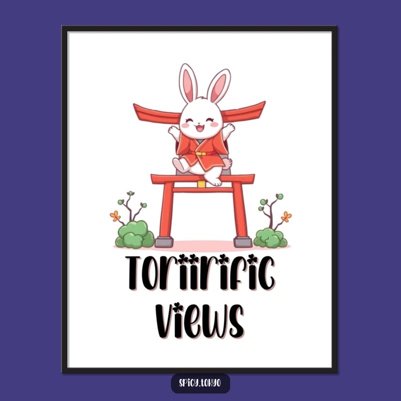 Funny Bunny Kimono Digital Art: Joyful Bunny Torii Gate Print Funny Gift