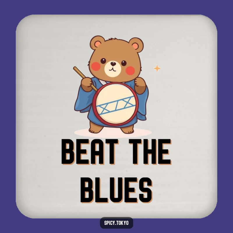 Funny Bear Taiko Drummer Coaster: Music Bear Drink Coaster Funny Gift