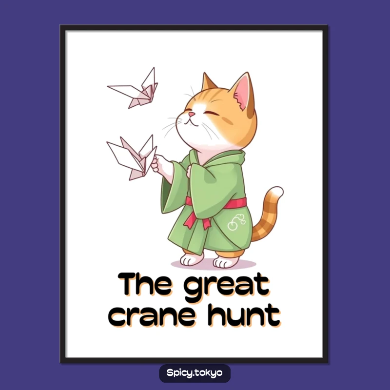 Funny Cat Origami Poster: Playful Cat Kimono Art Funny Gift