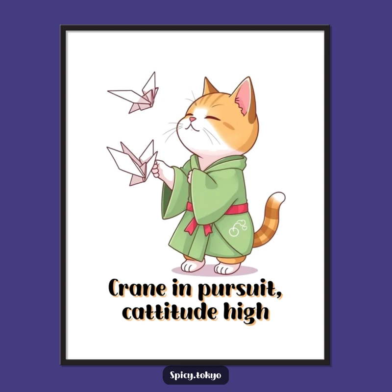 Free Printable Cat Art: Funny Kimono Origami Crane Downloadable Wall Decor