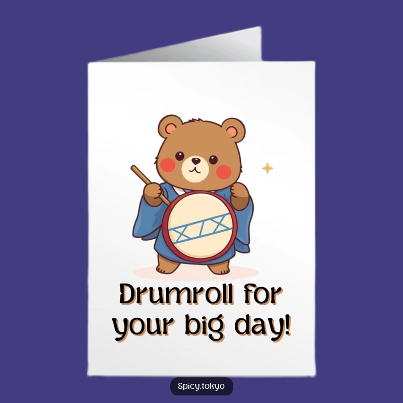 Free Printable Bear Birthday Card: Funny Taiko Drumming Kimono Bear Downloadable Gift