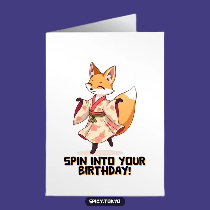 Free Printable Fox Birthday Card: Funny Pirouetting Kimono Fox Downloadable Gift