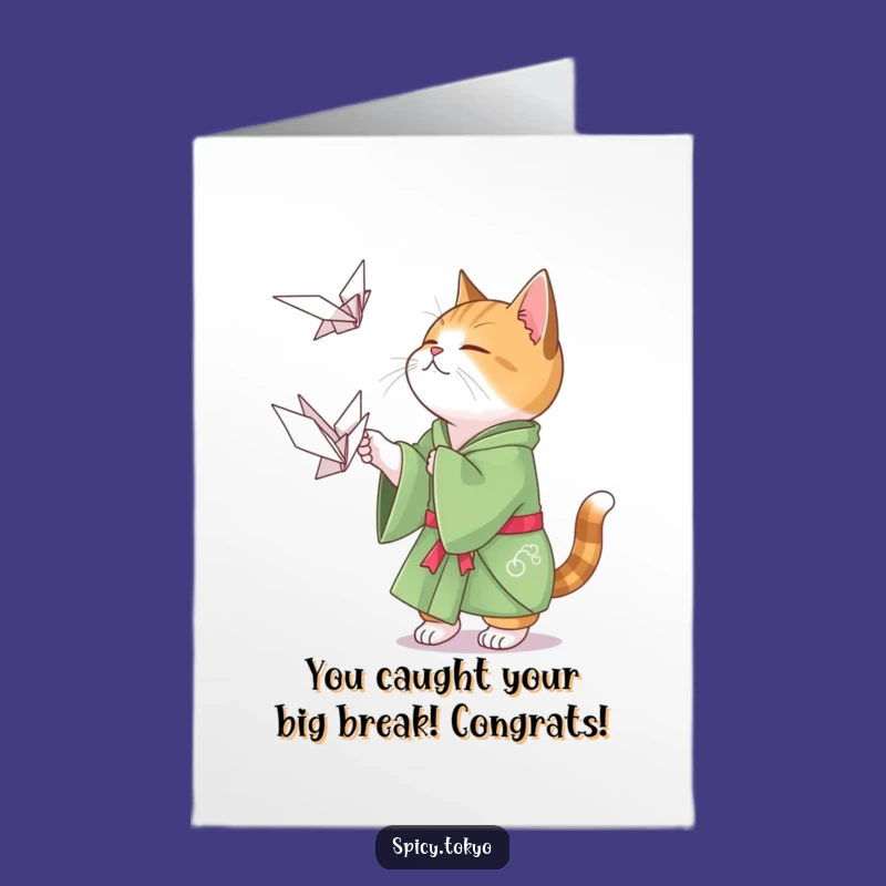 Free Printable Congrats Card: Funny Cat Origami Crane Kimono Downloadable