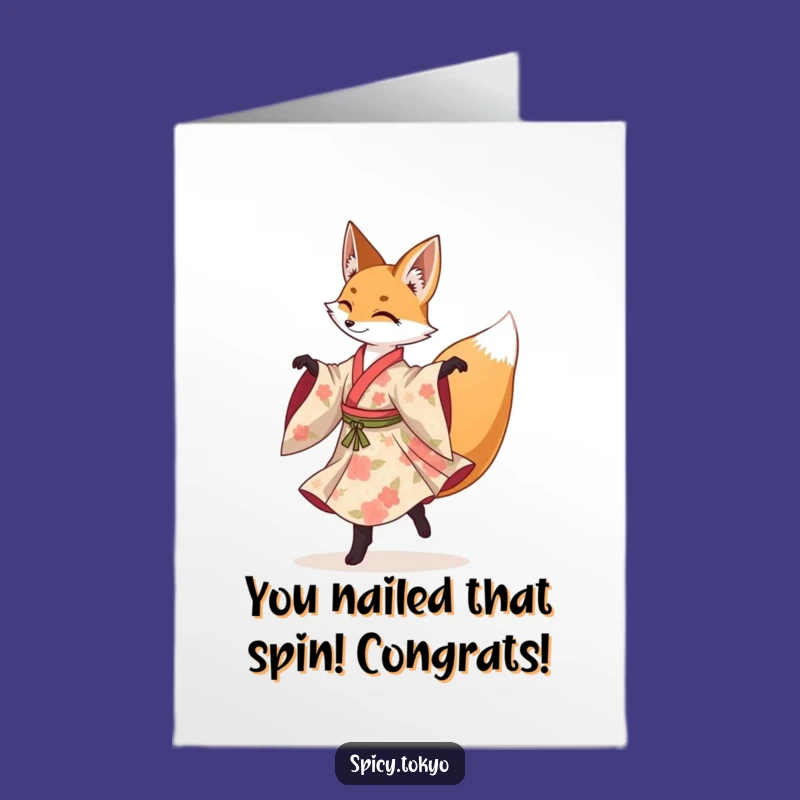Free Printable Congrats Card: Funny Fox Kimono Pirouette Downloadable Art
