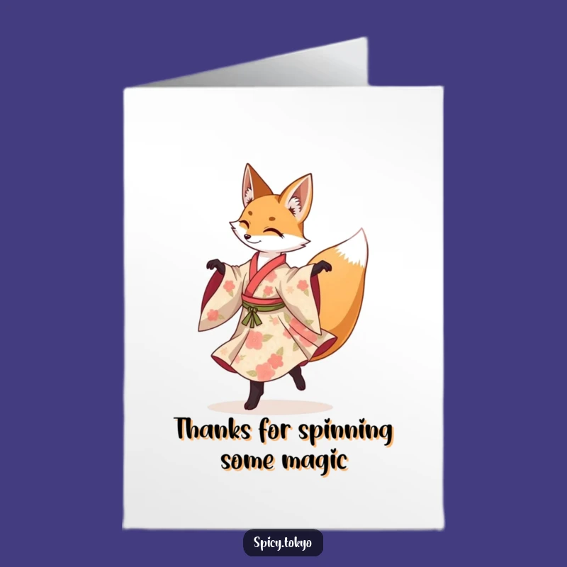 Free Printable Thank You Card: Fox Kimono Pirouette Downloadable Gift
