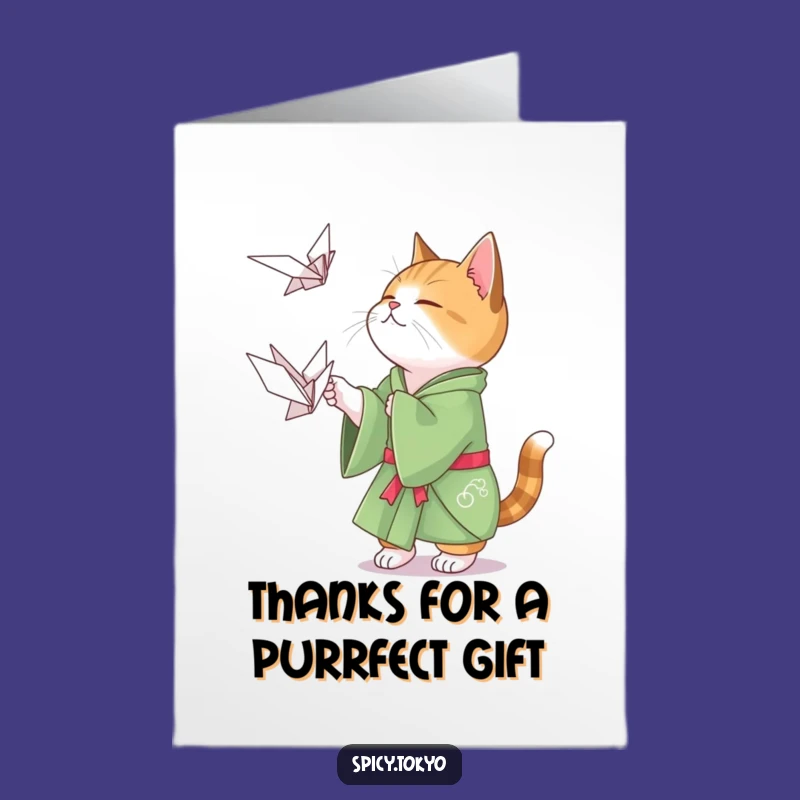 Free Printable Thank You Card: Cat Kimono Origami Crane Downloadable Gift