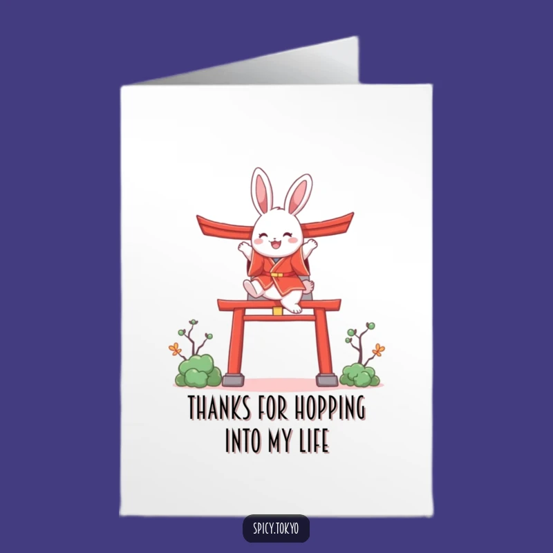 Free Printable Thank You Card: Bunny Kimono Leaping Joyfully Downloadable Gift