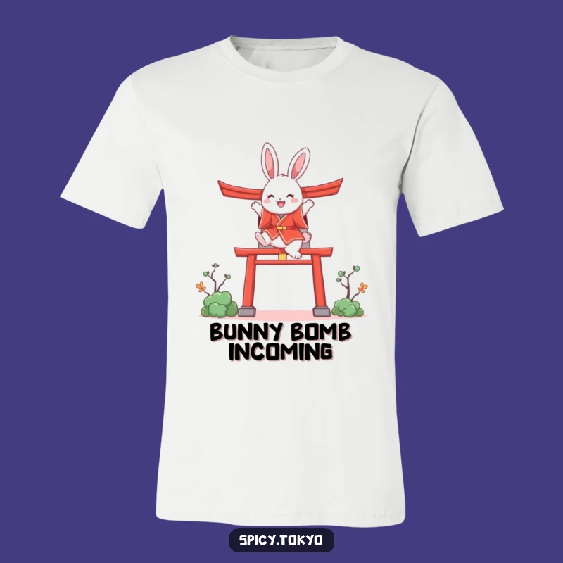 Funny Bunny Kimono T-Shirt: Joyful Bunny Torii Gate Jumping Tee Funny Gift