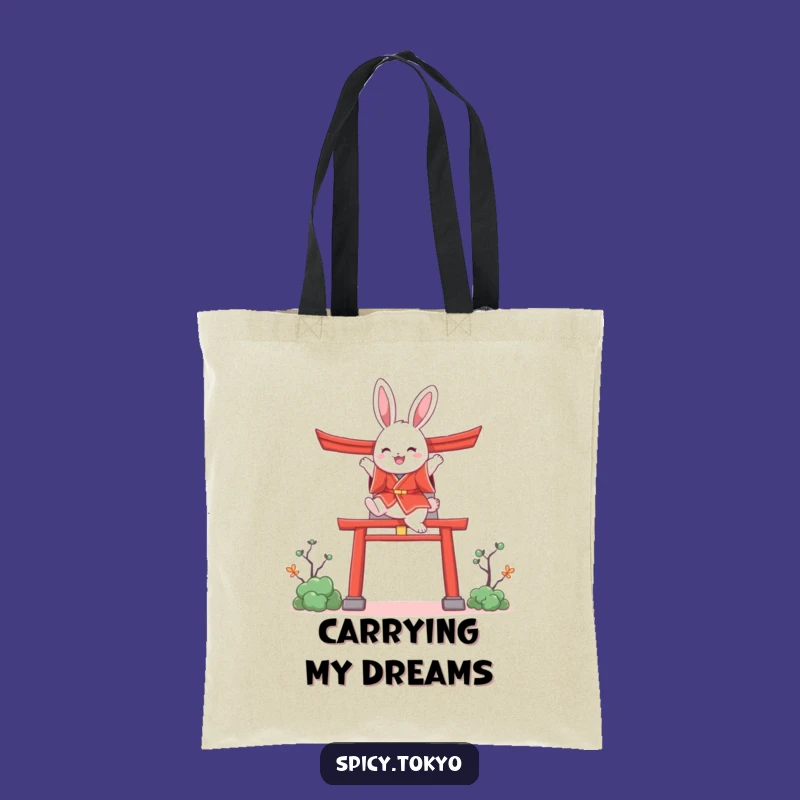 Funny Bunny Kimono Tote Bag: Joyful Bunny Torii Gate Shopping Bag Funny Gift